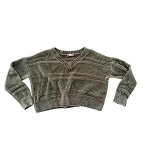 SO Goods For Life Womens Chenille V-Neck Cropped Sweater Sage Green Medium